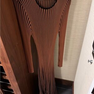 Staud XL Striped Long Sleeve Dress - Brown and Black